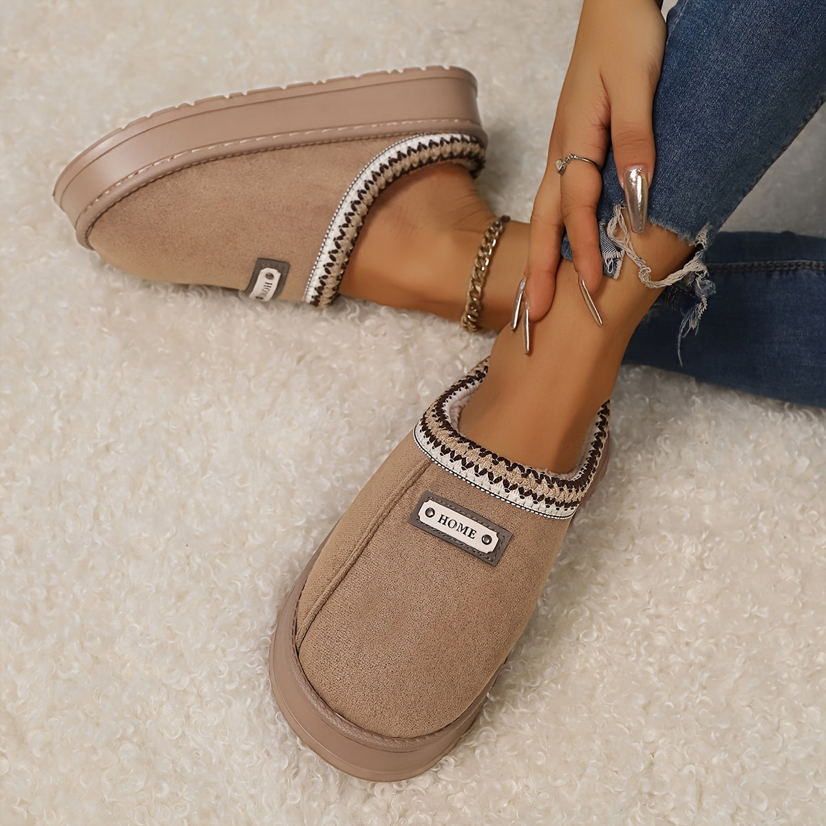 Šiltos moteriškos žieminės šlepetės su paaukštintu EVA padu