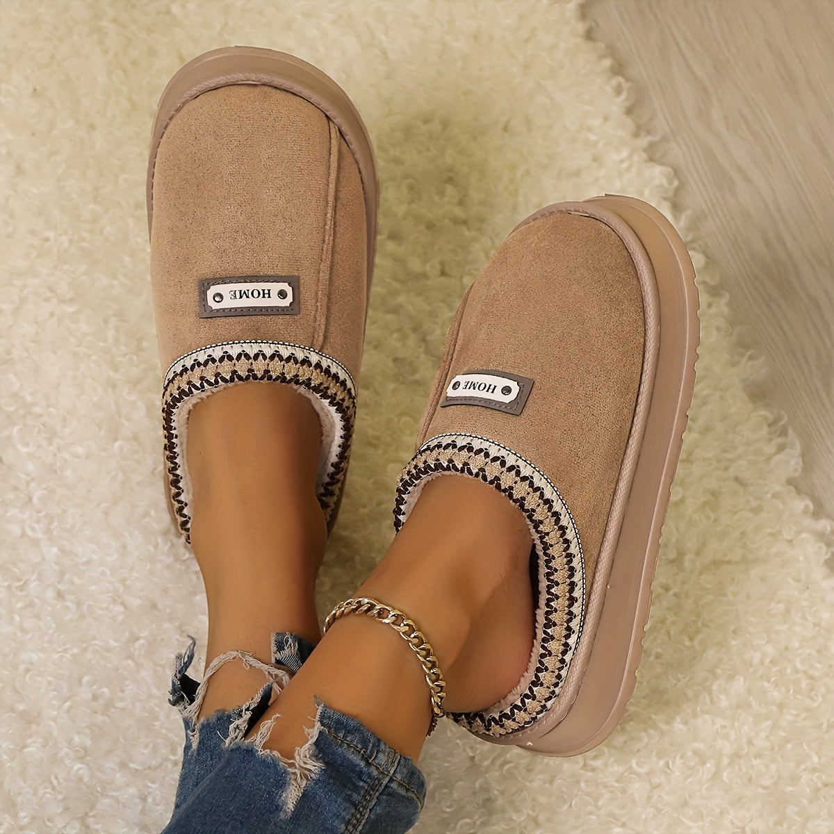 Šiltos moteriškos žieminės šlepetės su paaukštintu EVA padu