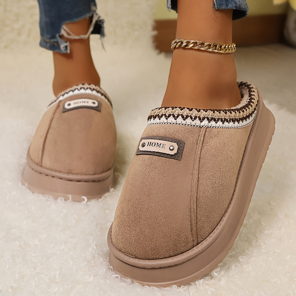 Šiltos moteriškos žieminės šlepetės su paaukštintu EVA padu