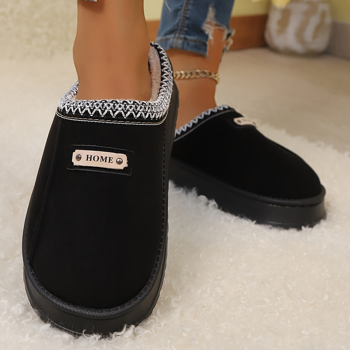 Šiltos moteriškos žieminės šlepetės su paaukštintu EVA padu