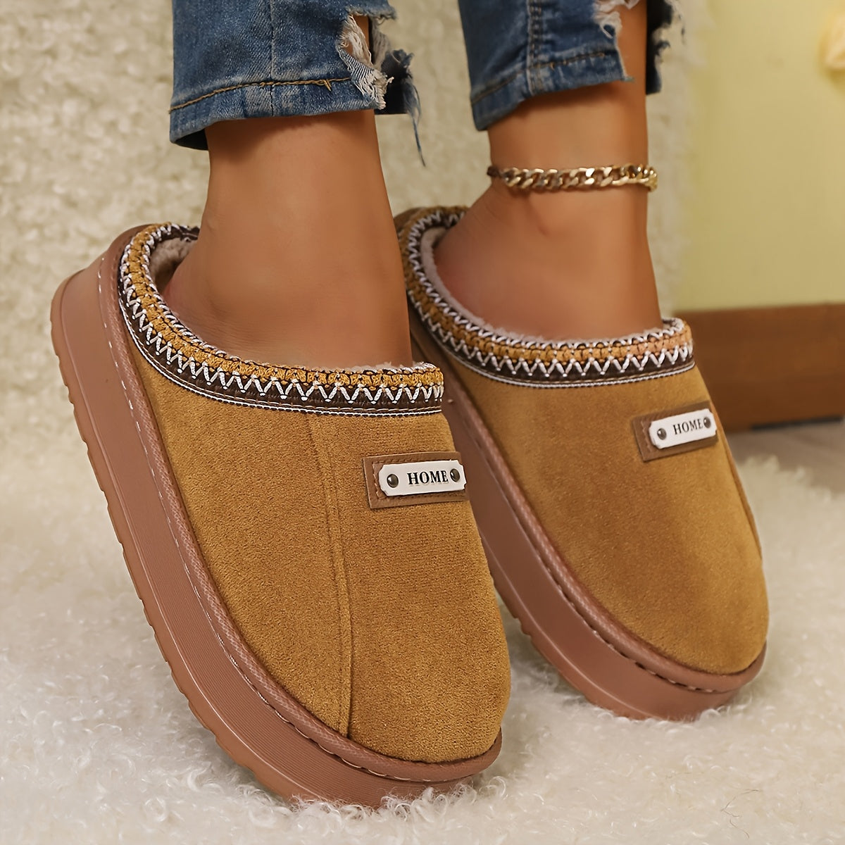 Šiltos moteriškos žieminės šlepetės su paaukštintu EVA padu