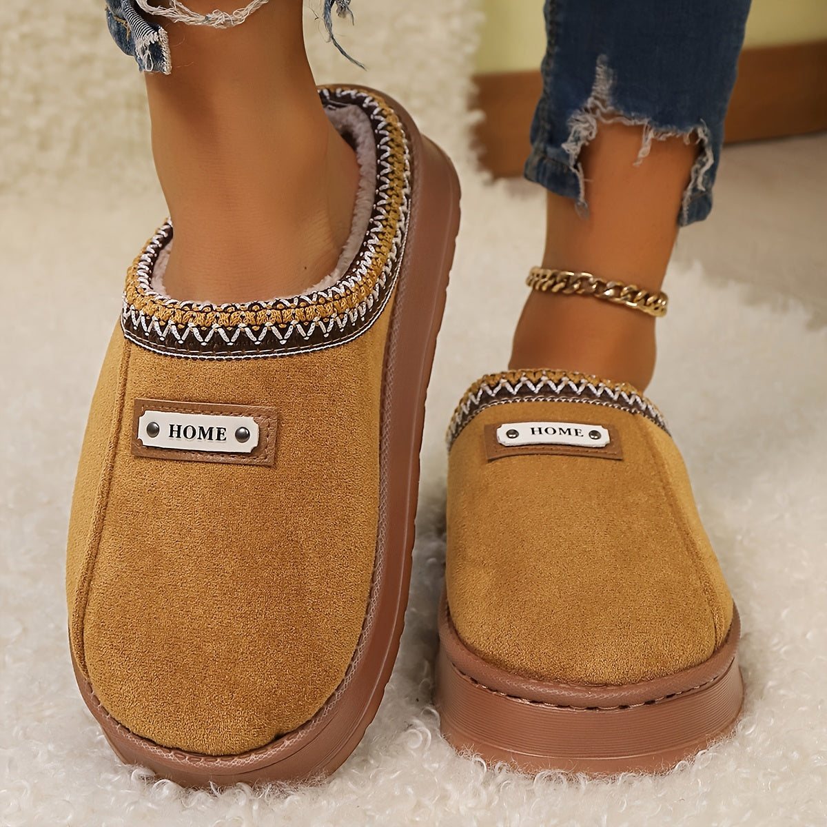 Šiltos moteriškos žieminės šlepetės su paaukštintu EVA padu