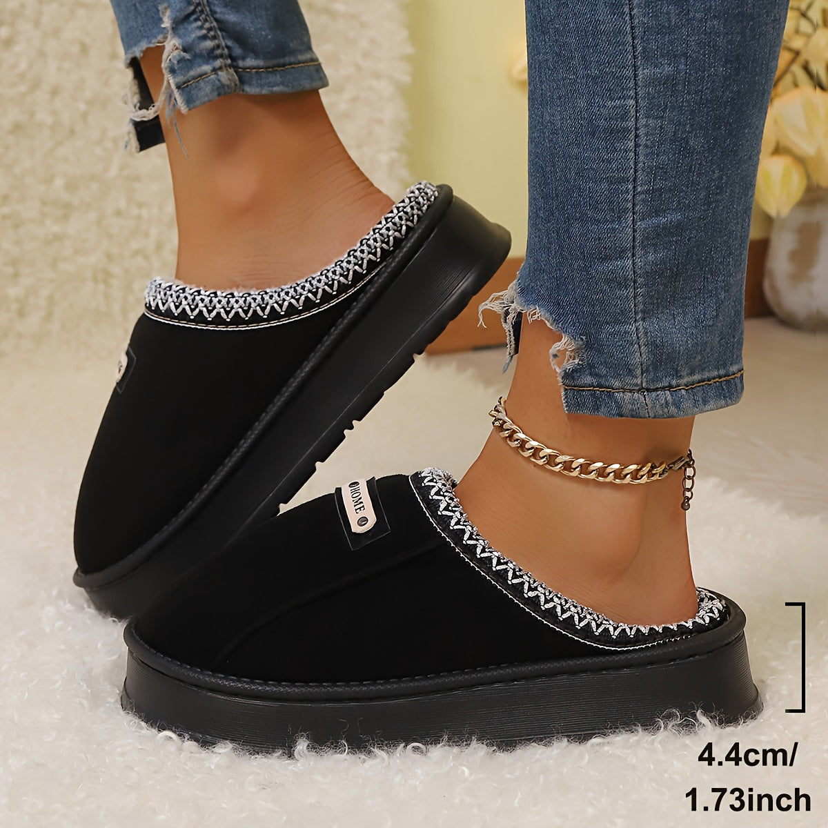 Šiltos moteriškos žieminės šlepetės su paaukštintu EVA padu