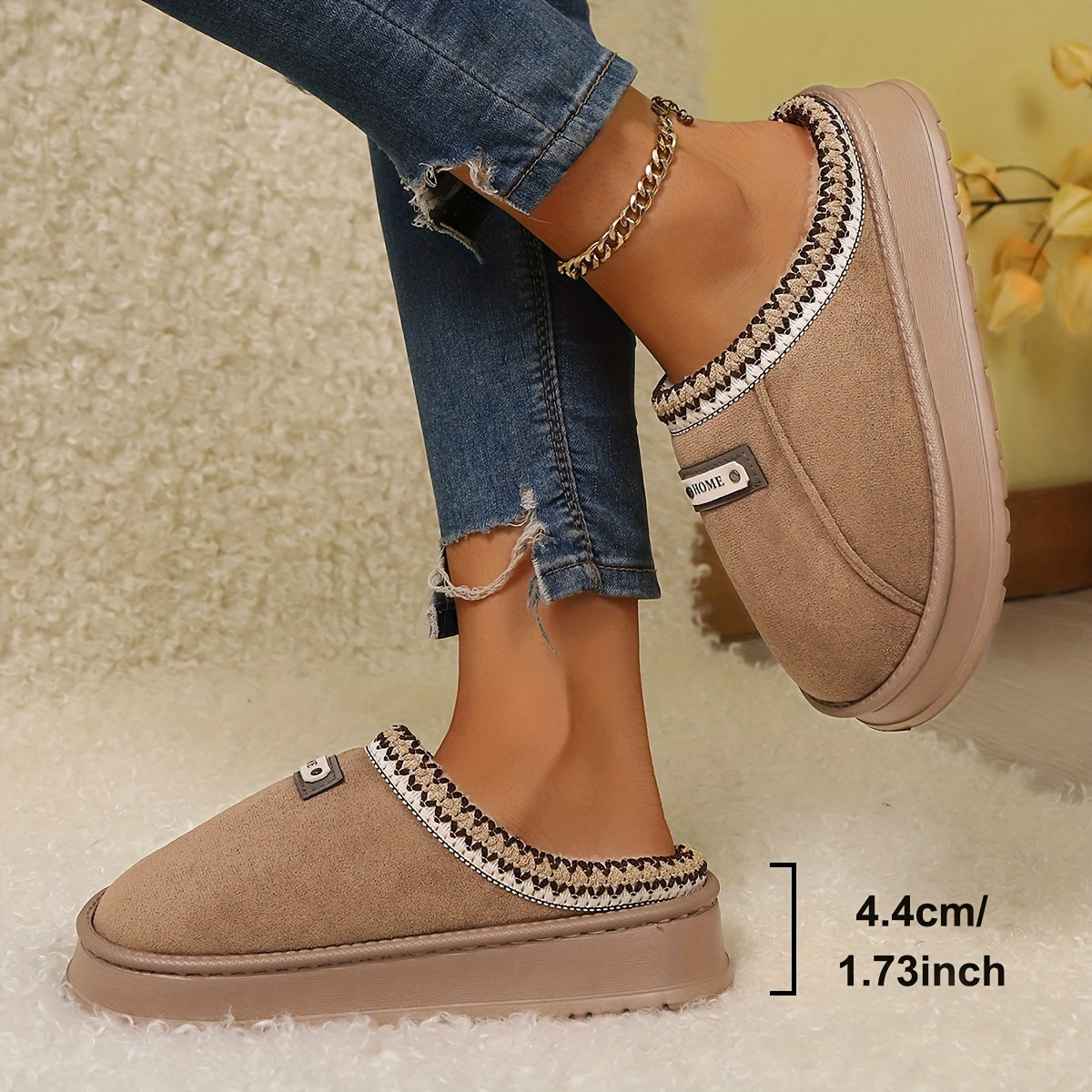 Šiltos moteriškos žieminės šlepetės su paaukštintu EVA padu