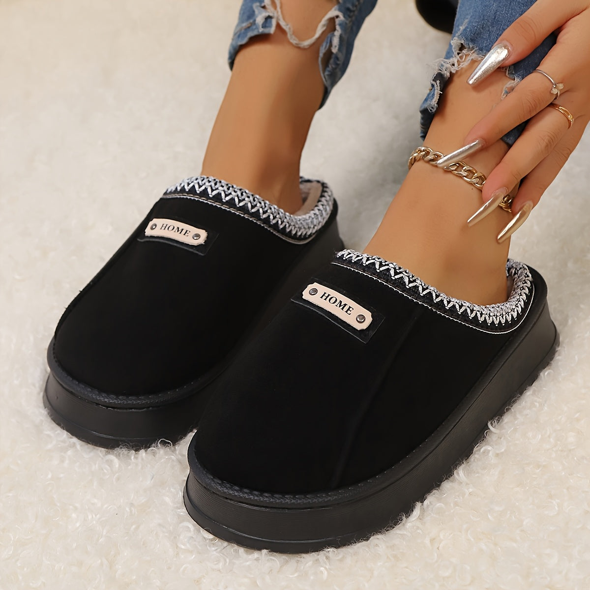 Šiltos moteriškos žieminės šlepetės su paaukštintu EVA padu